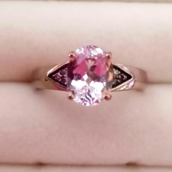 PINK MORGANITE, NATURAL CHAMPAGNE DIAMOND ACCENT RING - Picture 1 of 7